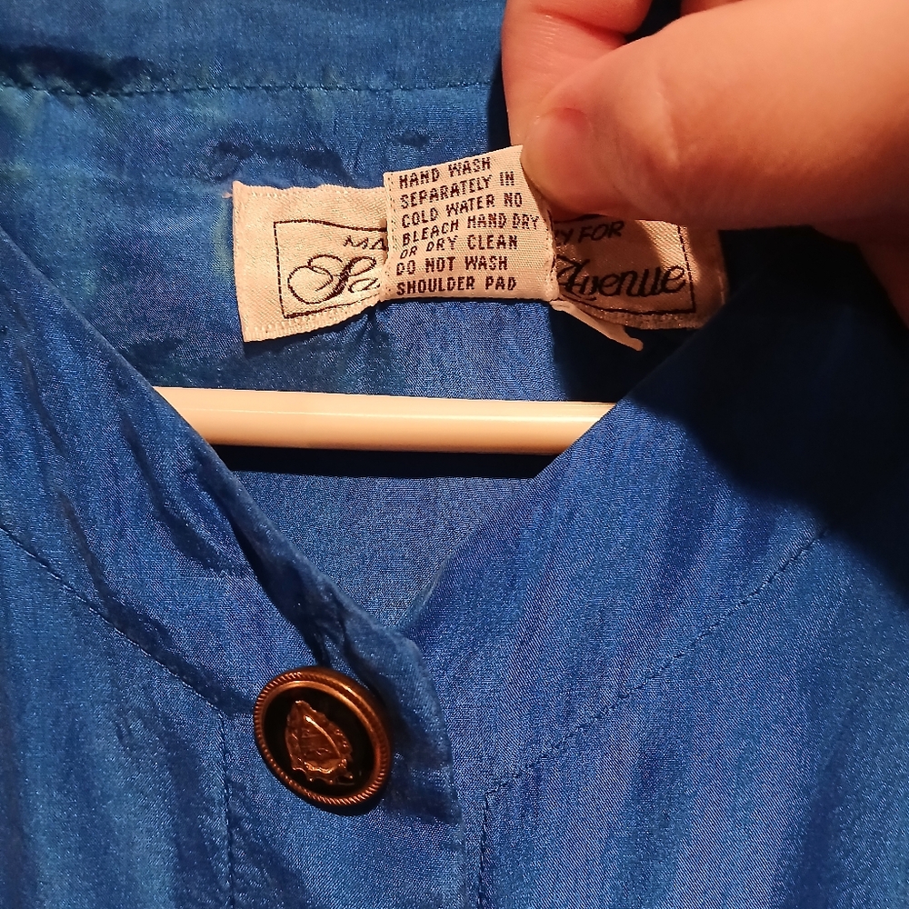 Vintage 80s Saks Fifth Ave 100% Silk Blue Pant JumpSuit Womans Small Retro Punk - Picture 9 of 12